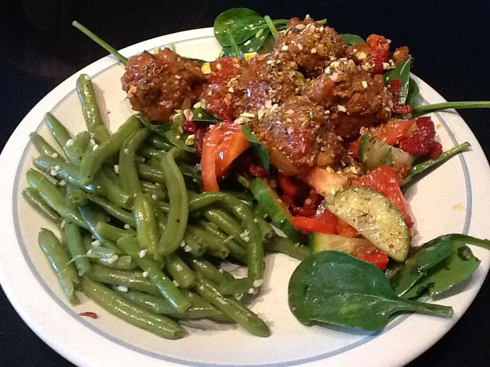 Moroccan Meatball Salad and garlicky green beans